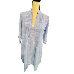 Pomegranate 100% Linen Sz M Pinstripe Coastal Midi Dress